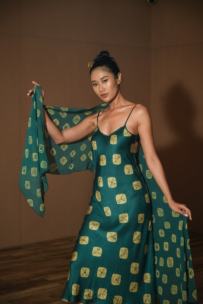 Scarlette Silk Dress - Emerald Shibori