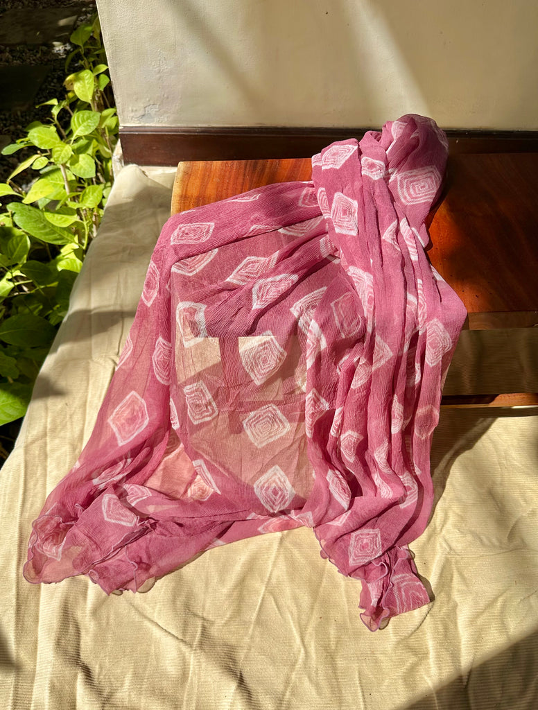 Pink Shibori silk chiffon scarf