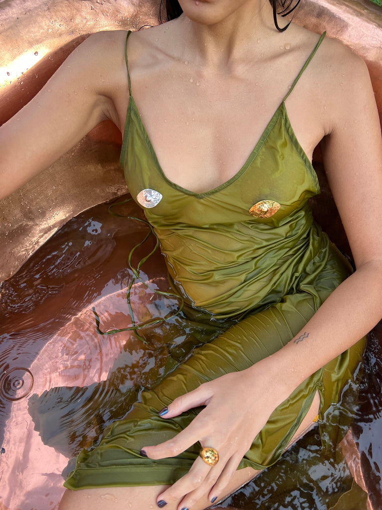 Lily Silk Dress - Mustard Green