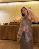 Eco-Print Silk Chiffon Scarf - Grey