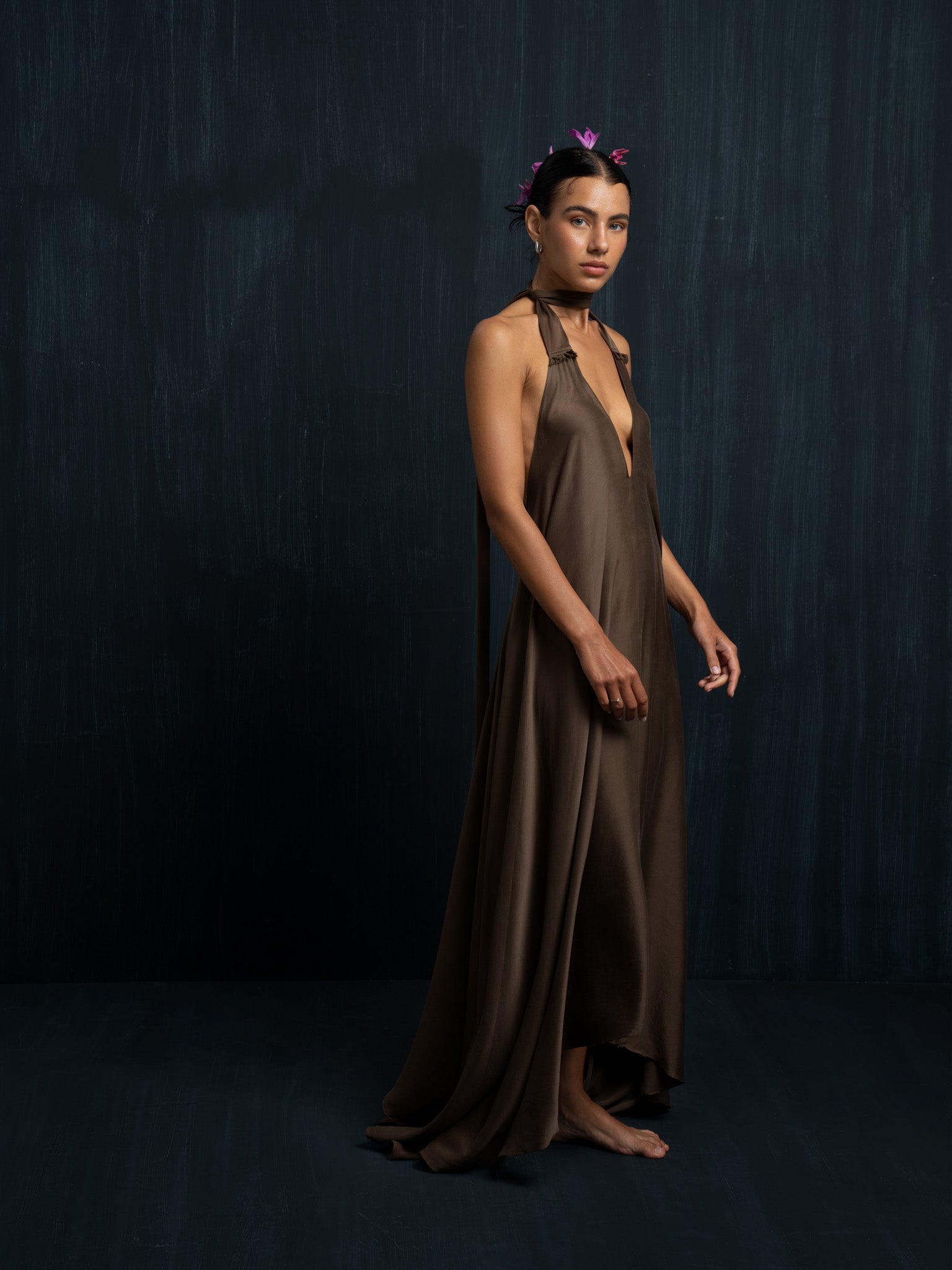 Brown Iron-Mud Dyed Silk Maxi Dress Brown Iron-Mud Dyed Silk Maxi Dress
