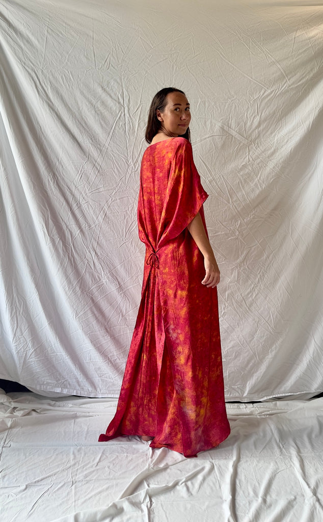 Bellas Red Silk Kaftan - EcoPrint