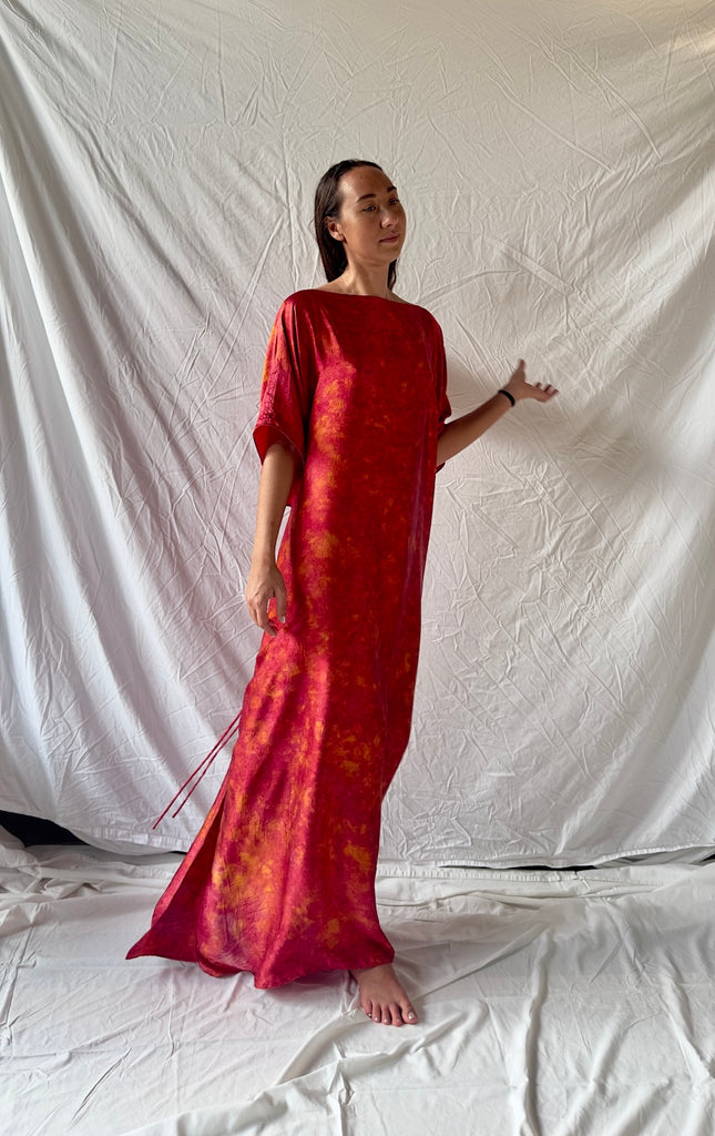 Bellas Red Silk Kaftan - EcoPrint