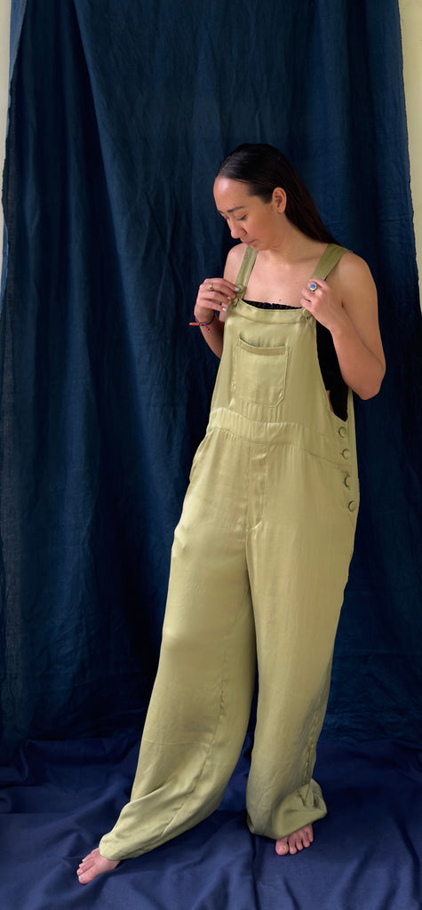 Zion Silk Overalls - Olive Green