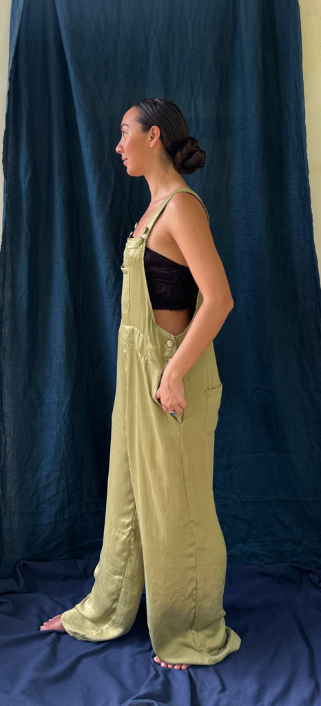 Zion Silk Overalls - Olive Green