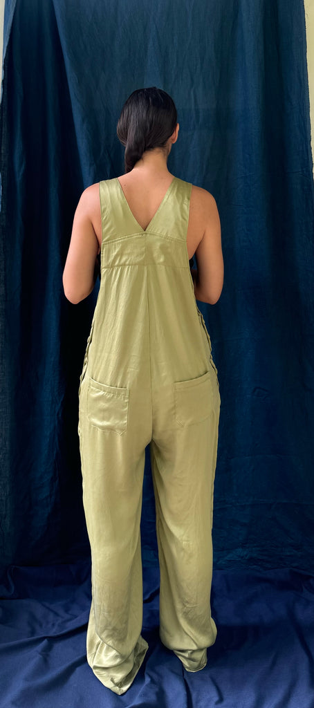 Zion Silk Overalls - Olive Green