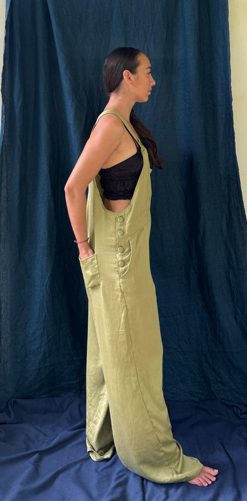 Zion Silk Overalls - Olive Green