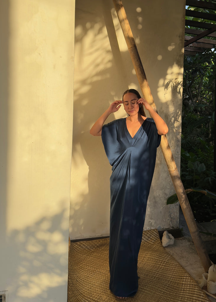 Gaya Silk Kaftan Dress - Indigo