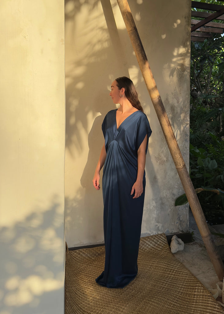 Gaya Silk Kaftan Dress - Indigo