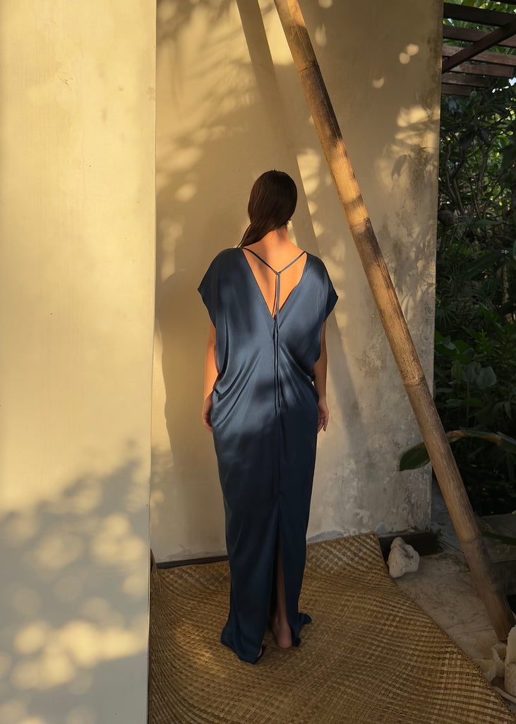 Gaya Silk Kaftan Dress - Indigo