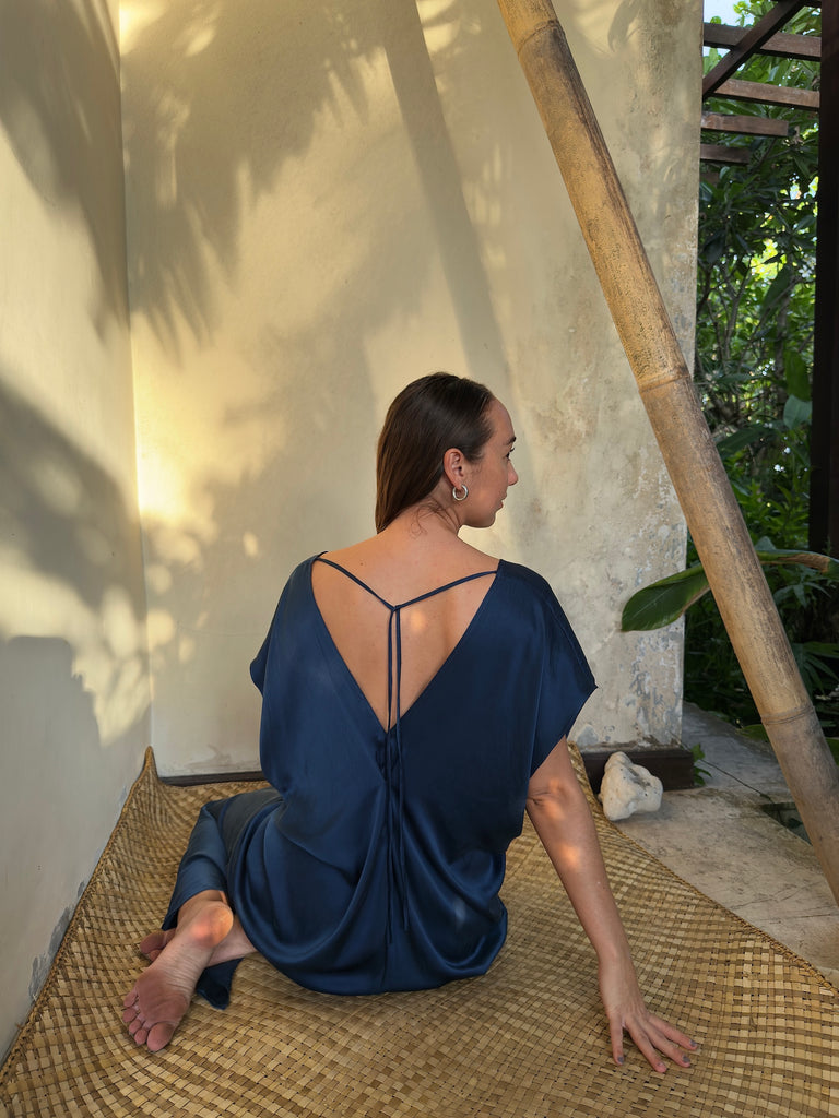 Gaya Silk Kaftan Dress - Indigo