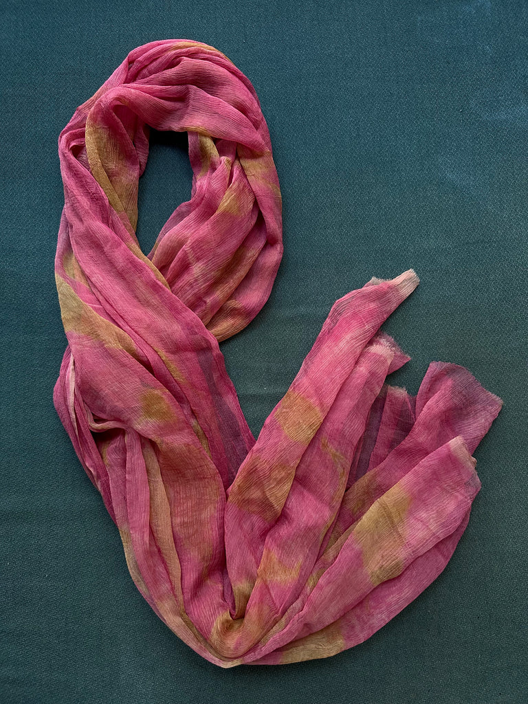 Eco-Print Silk Chiffon Scarf - Bright Baby Pink