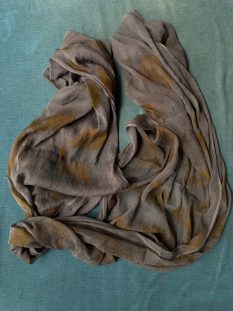 Eco-Print Silk Chiffon Scarf - Grey