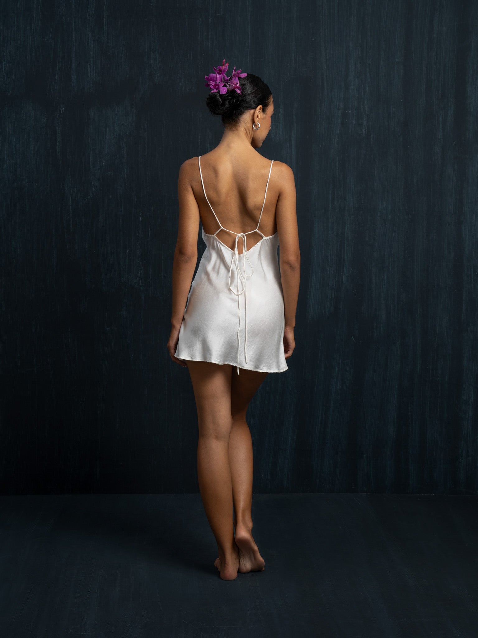 White Silk Mini Dress Mulberry Silk Low Back V Neck XS White Silk Mini Dress Mulberry Silk Low Back V Neck XS