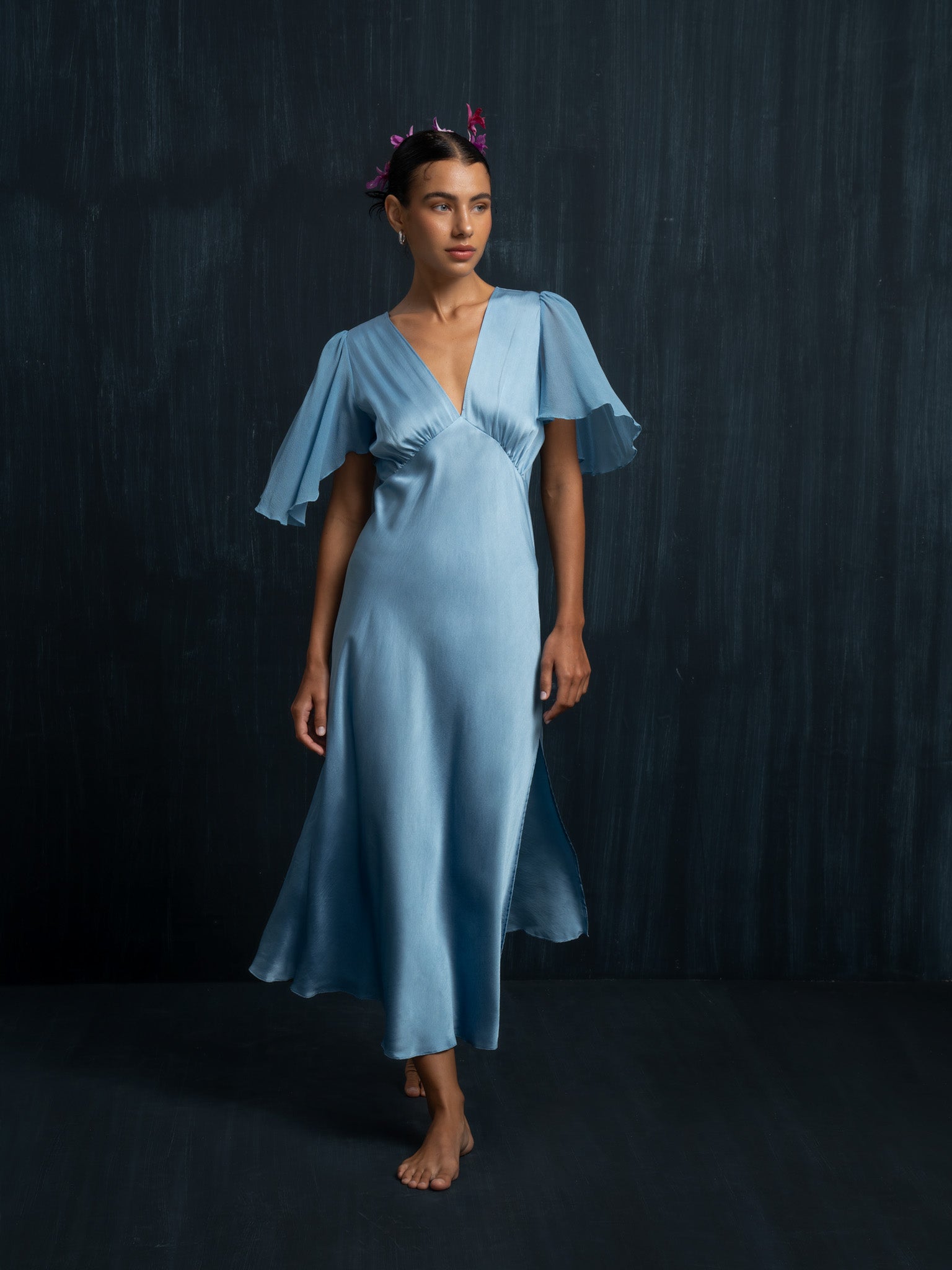 princess polly baby blue dress Baby Indigo Silk Midi Dress Mulberry – Vintage Bias Cut – Rimmba