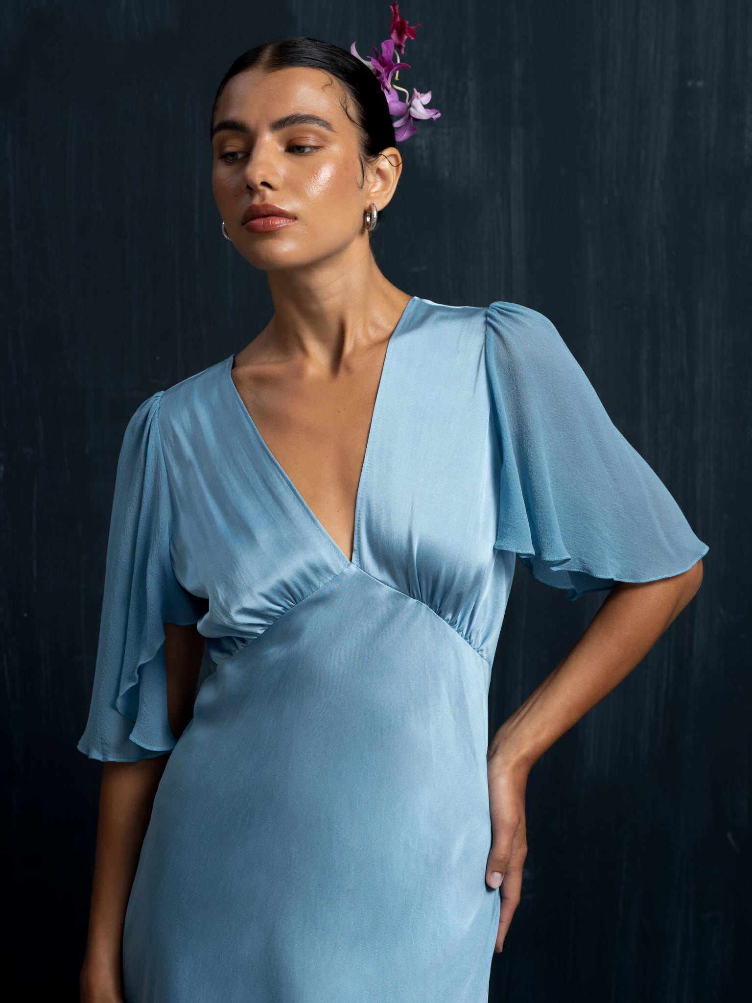 baby blue silk dress Baby Indigo Silk Midi Dress Mulberry – Vintage Bias Cut M