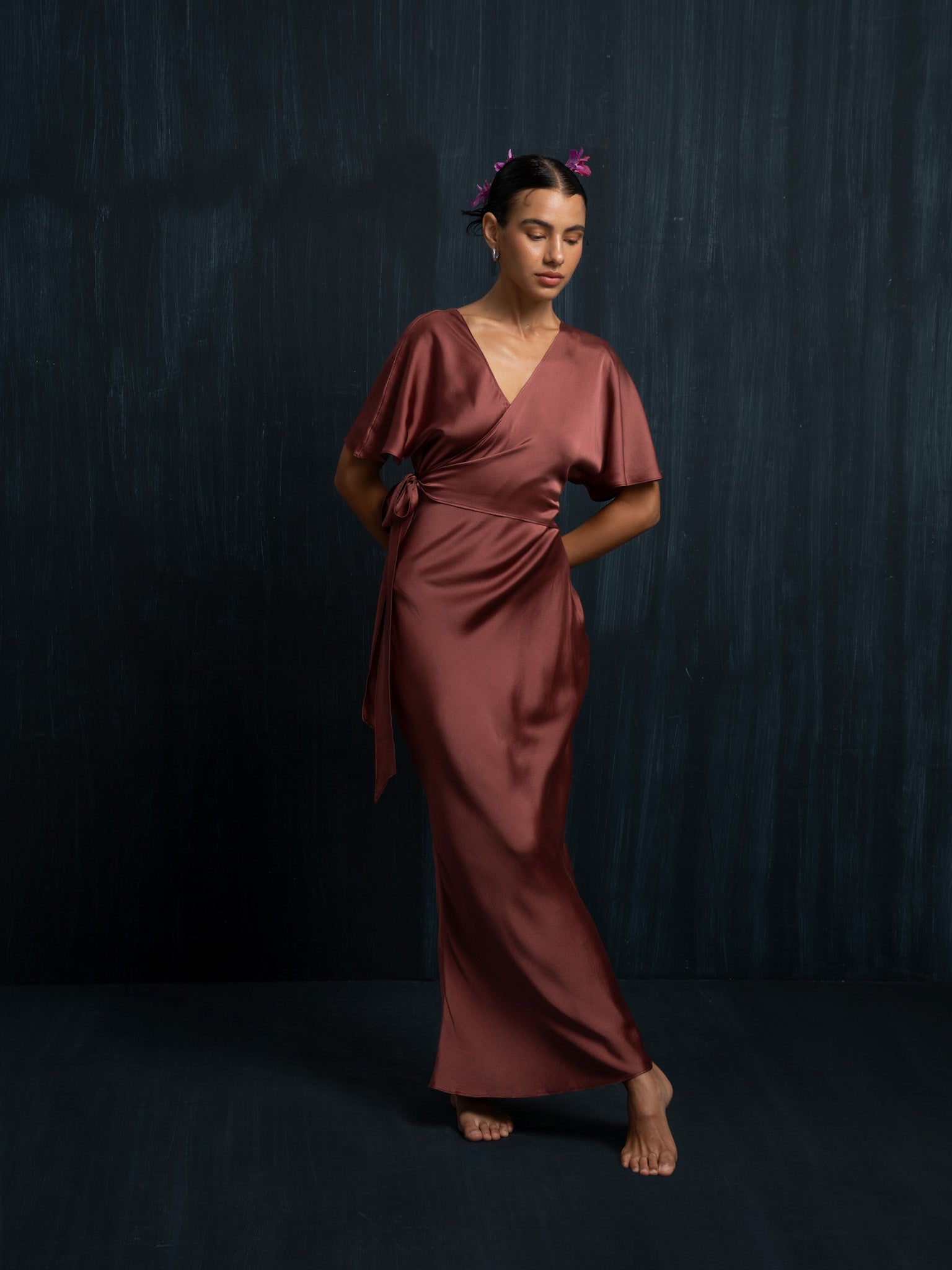 Burgundy Dark Red Silk Dress Rimmba | Sustainable Clothing Burgundy Dark Red Silk Dress Rimmba | Sustainable Clothing