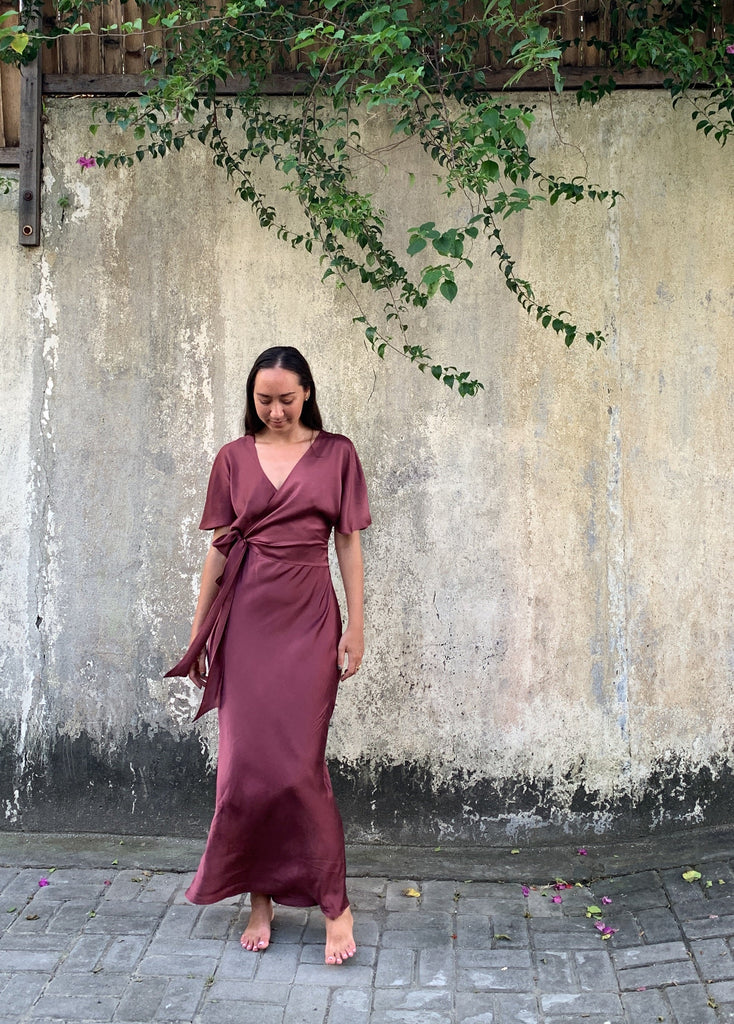 Ria Silk Dress - Burgundy