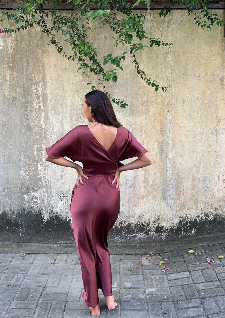 Ria Silk Dress - Burgundy