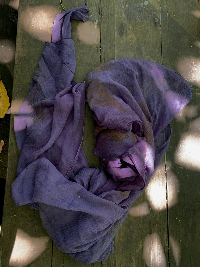 Eco-Print Silk Chiffon Scarf - Purple