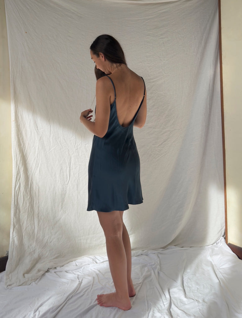 Karima Cowl Neck Slip Dress - Mini Indigo