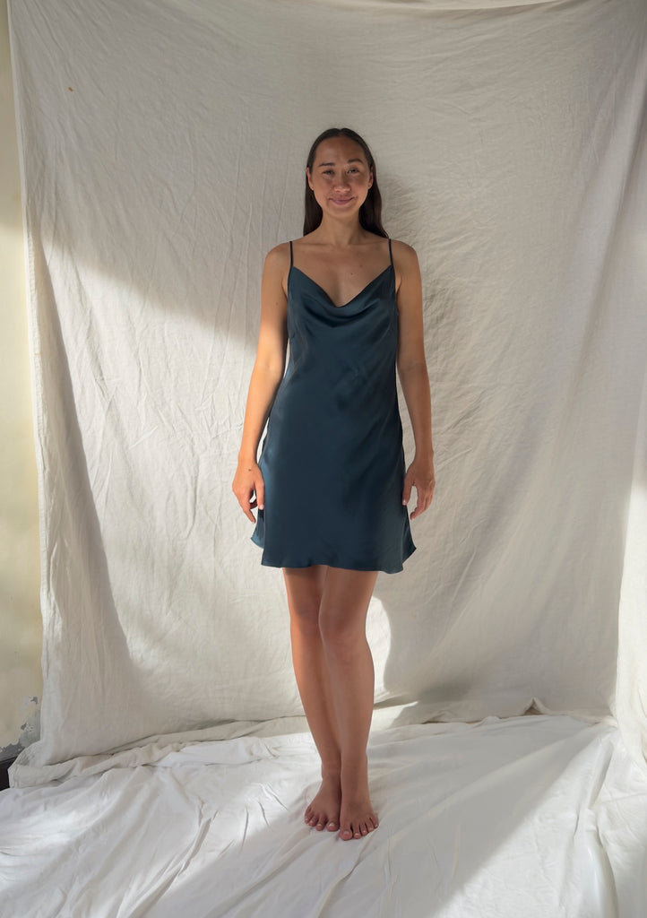 Karima Cowl Neck Slip Dress - Mini Indigo