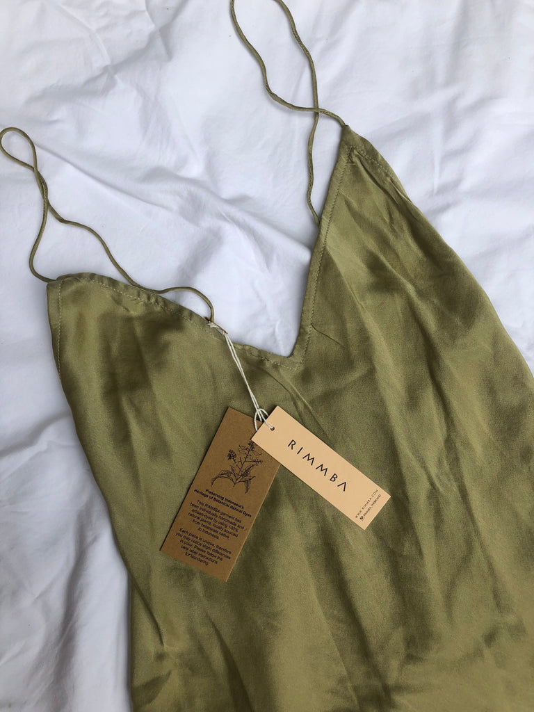 Lily Silk Dress - Mustard Green, Low Back