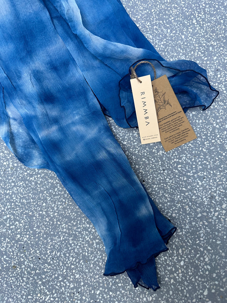 Ocean & Waves - Indigo silk scarf
