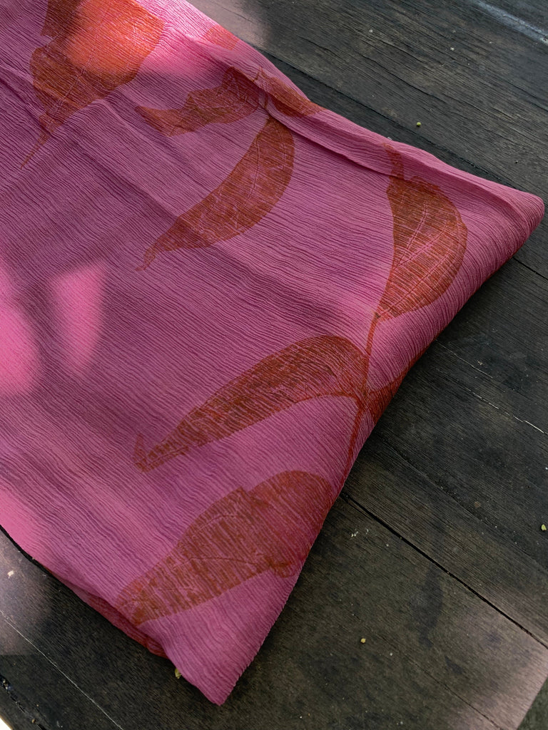 Eco-Print Silk Chiffon Scarf - Baby Pink