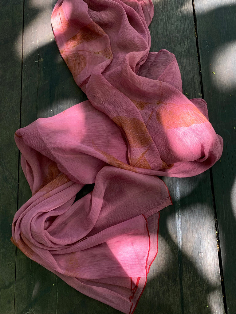 Eco-Print Silk Chiffon Scarf - Baby Pink