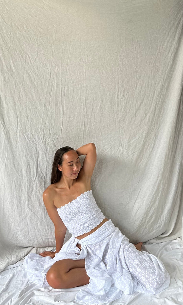 White Cotton Dayu - Elastic Bandeau Top