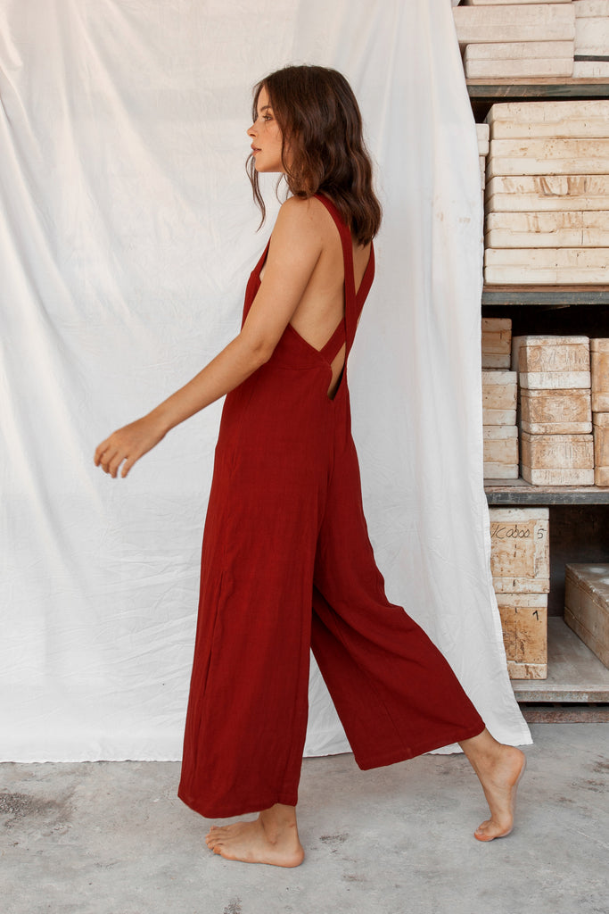 Aisha 100% Natural Dye Jumpsuit -Red